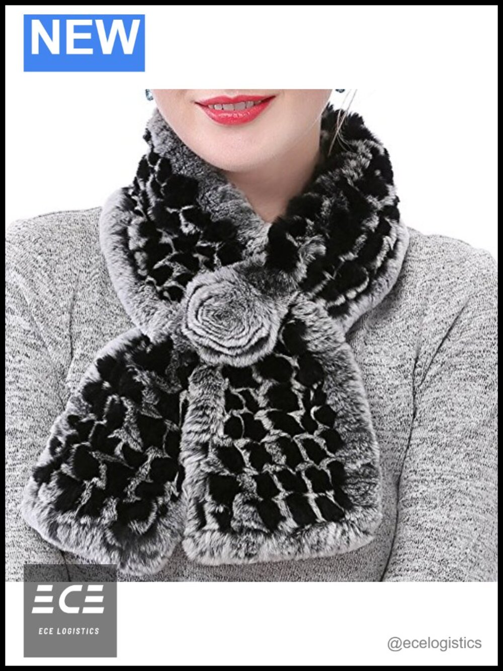 100% Natural Rabbit Fur Knitted Fuzzy Fluffy Winter Neck Warmer Scarf